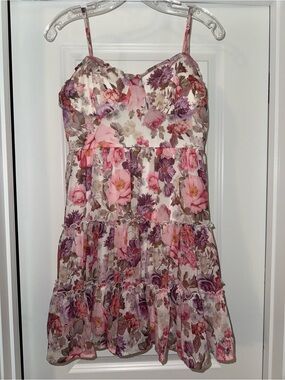 Francesca's Collections Pink and Purple Floral Tiered Sundress